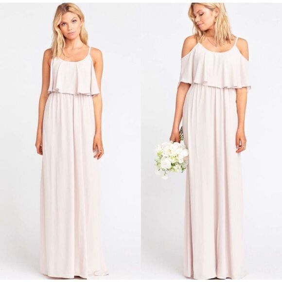 Show Me Your Mumu Caitlin Ruffle Maxi Dress Light Pink Blush Medium - Picture 2 of 10